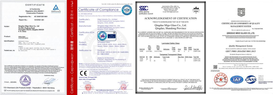 Safety glass certifications at MIGO GLASS Safety glass certifications at MIGO GLASS