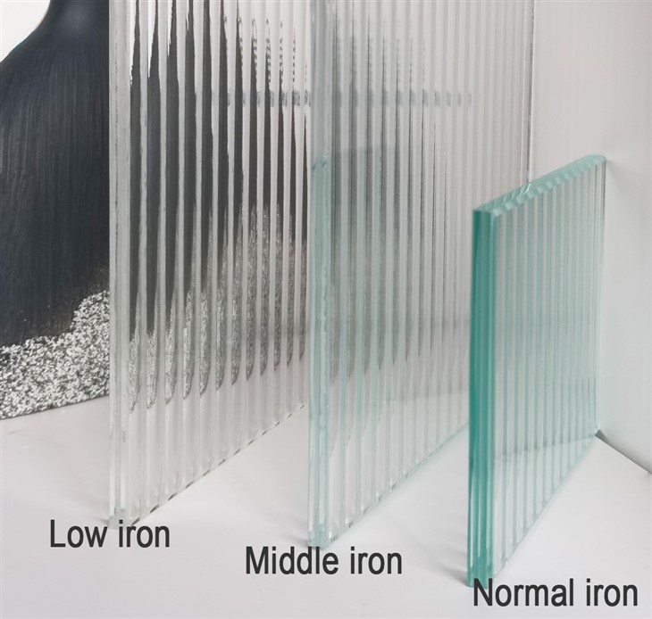 low iron, middle iron and normal iron patterned glass